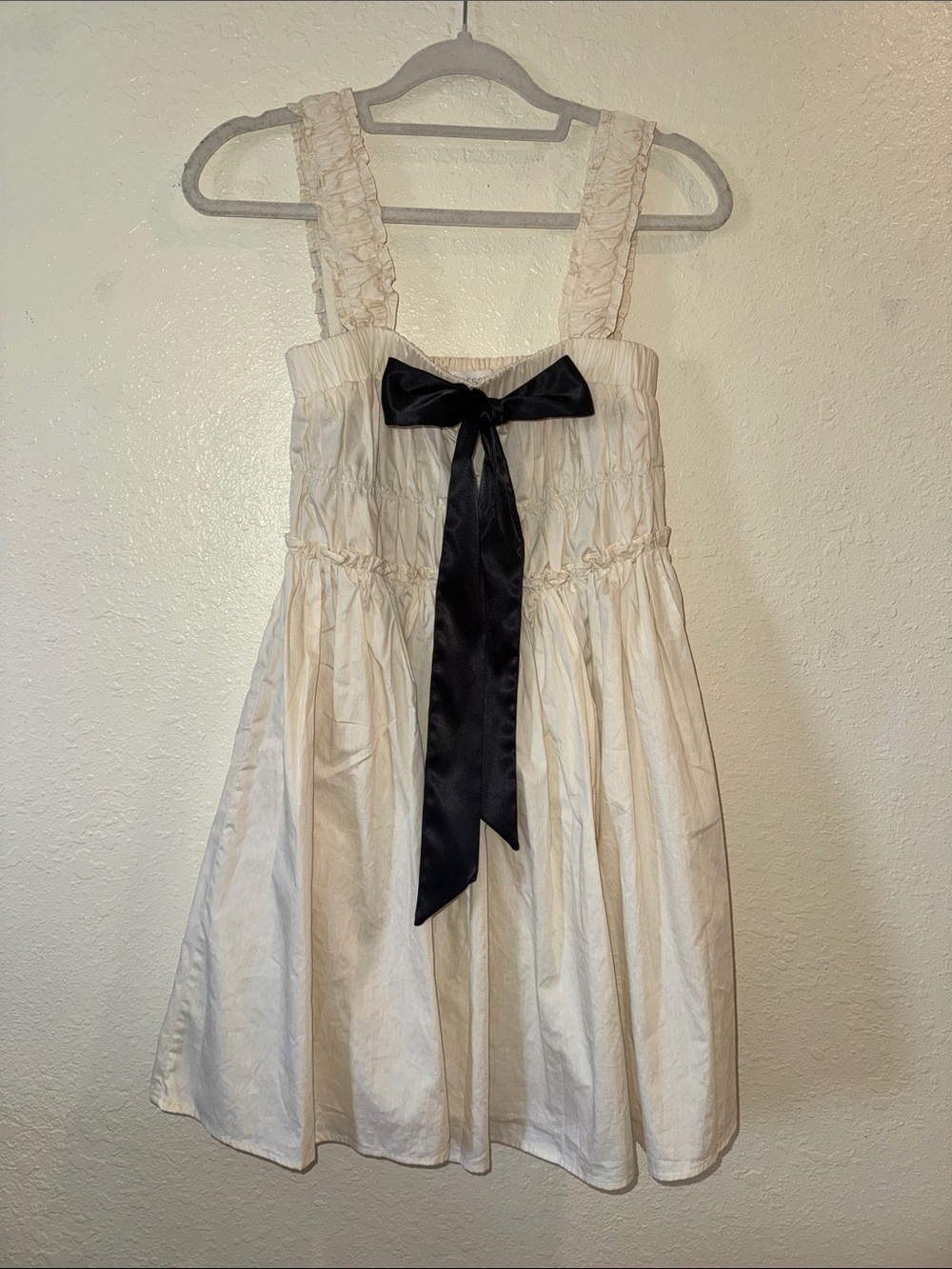 Impressions Cream Dress with Black Satin Bow